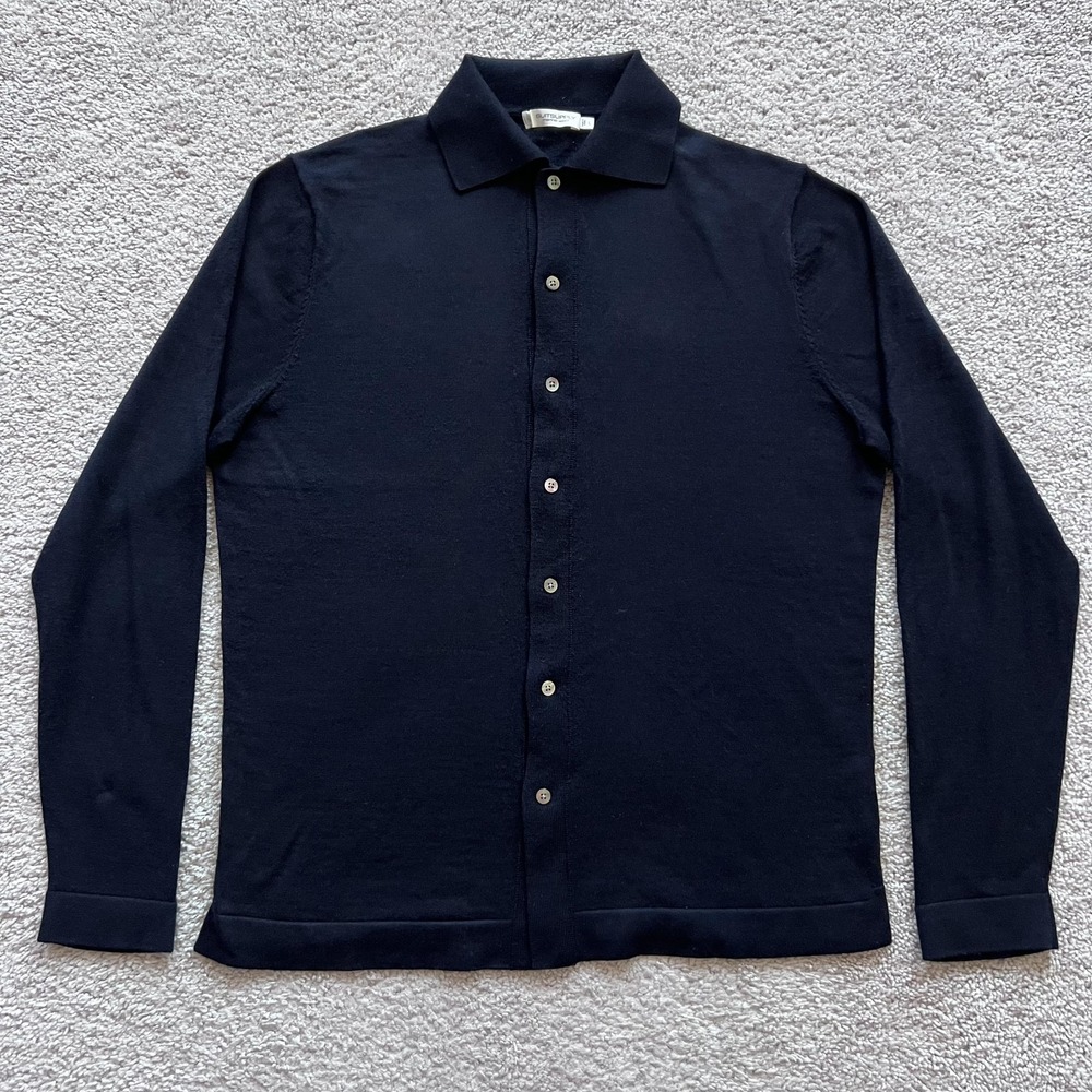 Suitsupply Merino Wool Cardigan Sweater Mens L Navy Blue Button Front Collared